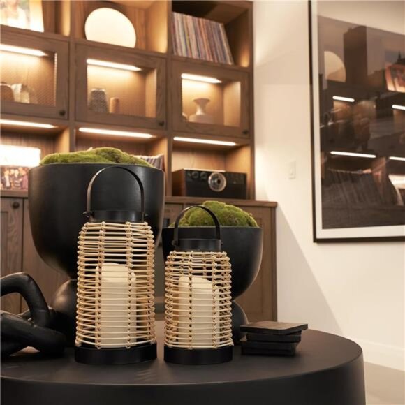 Natural rattan lantern set of 2 boho farmhouse table decor indoor outdoor - Picture 7 of 8